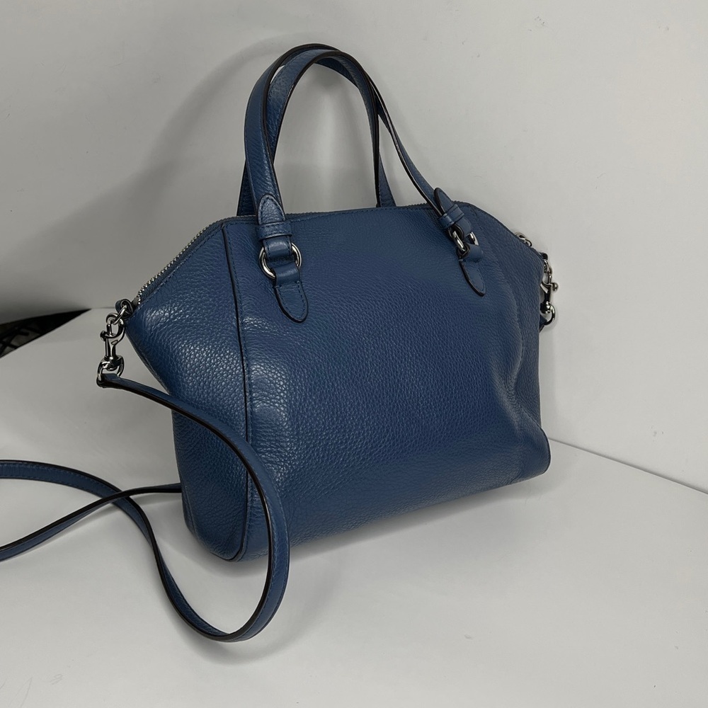 Coach Blue Pebbled Leather Two Way Crossbody Double Handle Zip Top Satchel Bag - Picture 5 of 12